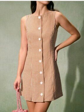 Rihoas Boat Neck Plaid Mini Dress XL